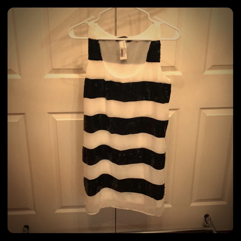 NWT-Sequined Black and White Striped Dress